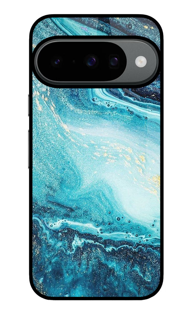 Blue Glitter Marble Google Pixel 10 Glass Case