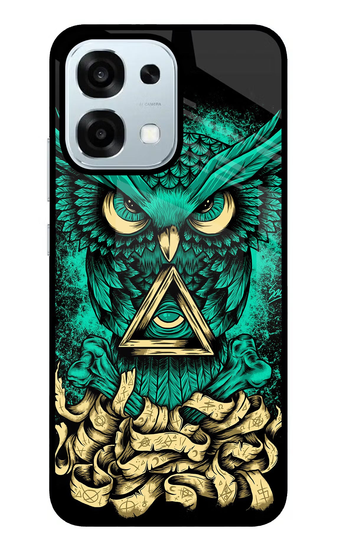 Green Owl Oppo F31 5G Glass Case Back Cover by Casekaro