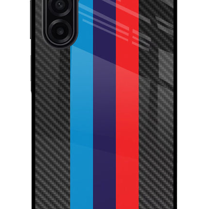BMW Stripes Pattern Samsung A17 5G Glass Case Back Cover by Casekaro