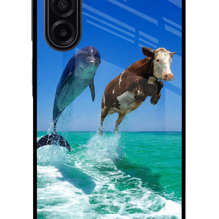 Dolphin vs Cow Samsung A17 5G Glass Case Back Cover by Casekaro