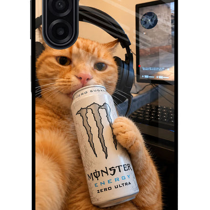 Gamer Cat Energy Samsung A17 5G Glass Case Back Cover by Casekaro