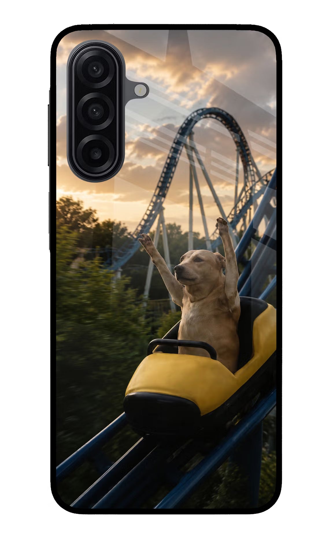 Rollercoaster Dog Samsung A17 5G Glass Case Back Cover by Casekaro