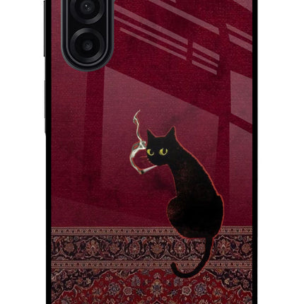 Midnight Cat Samsung A17 5G Glass Case