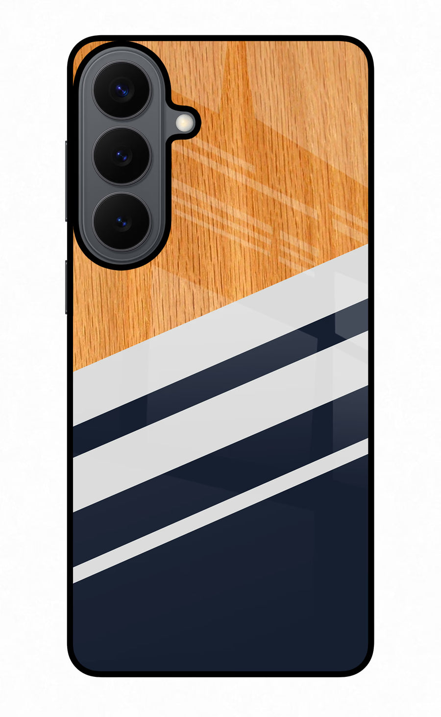 Blue and white wooden Samsung S26 Plus Back Cover, Glass case