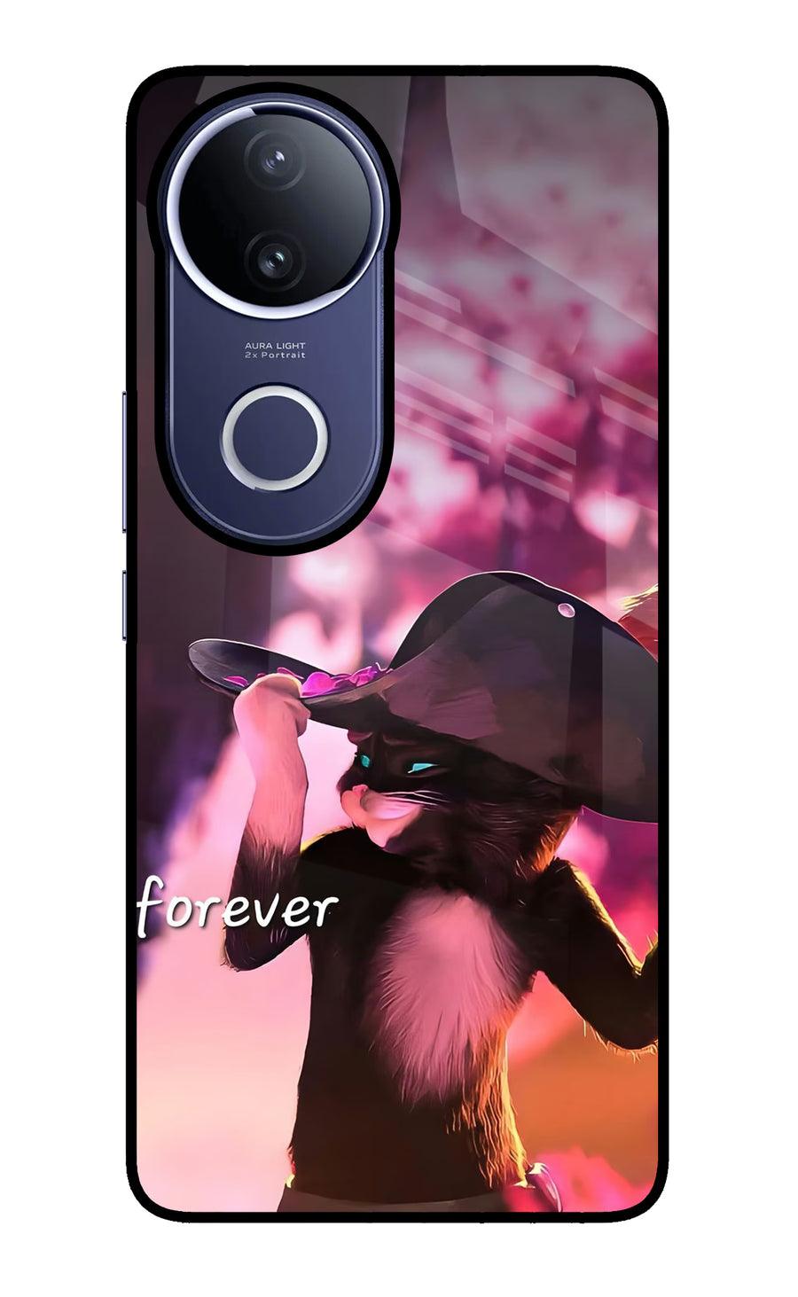 Forever Cat Vivo V50e 5G Back Cover, Glass case