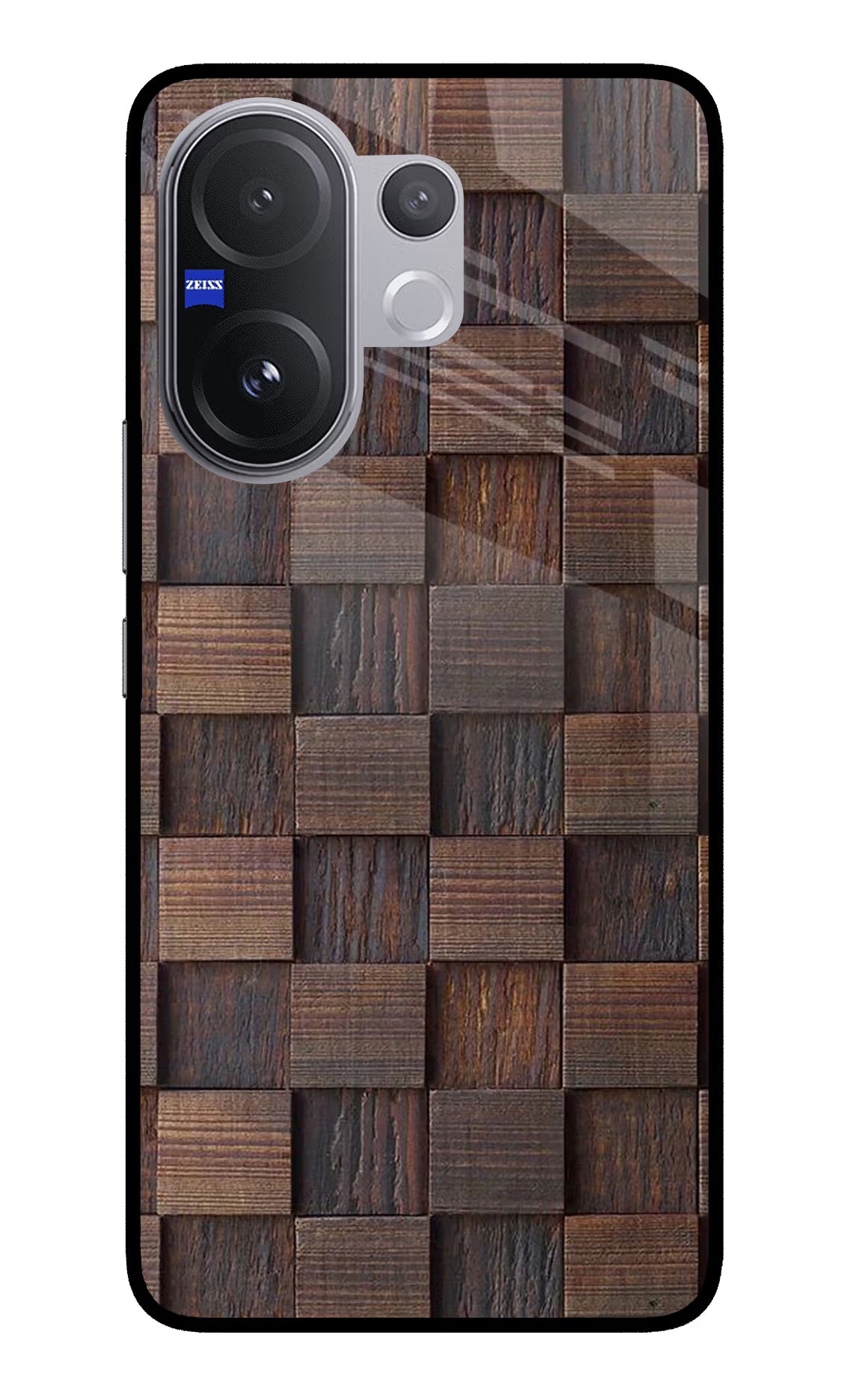 Wooden Cube Design Vivo V60 5G Glass Case Back Cover by Casekaro