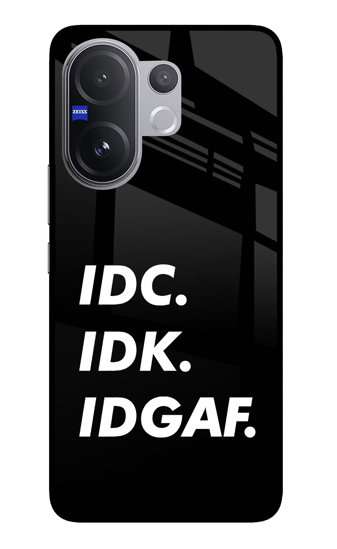 Idc Idk Idgaf Vivo V60 5G Glass Case Back Cover by Casekaro