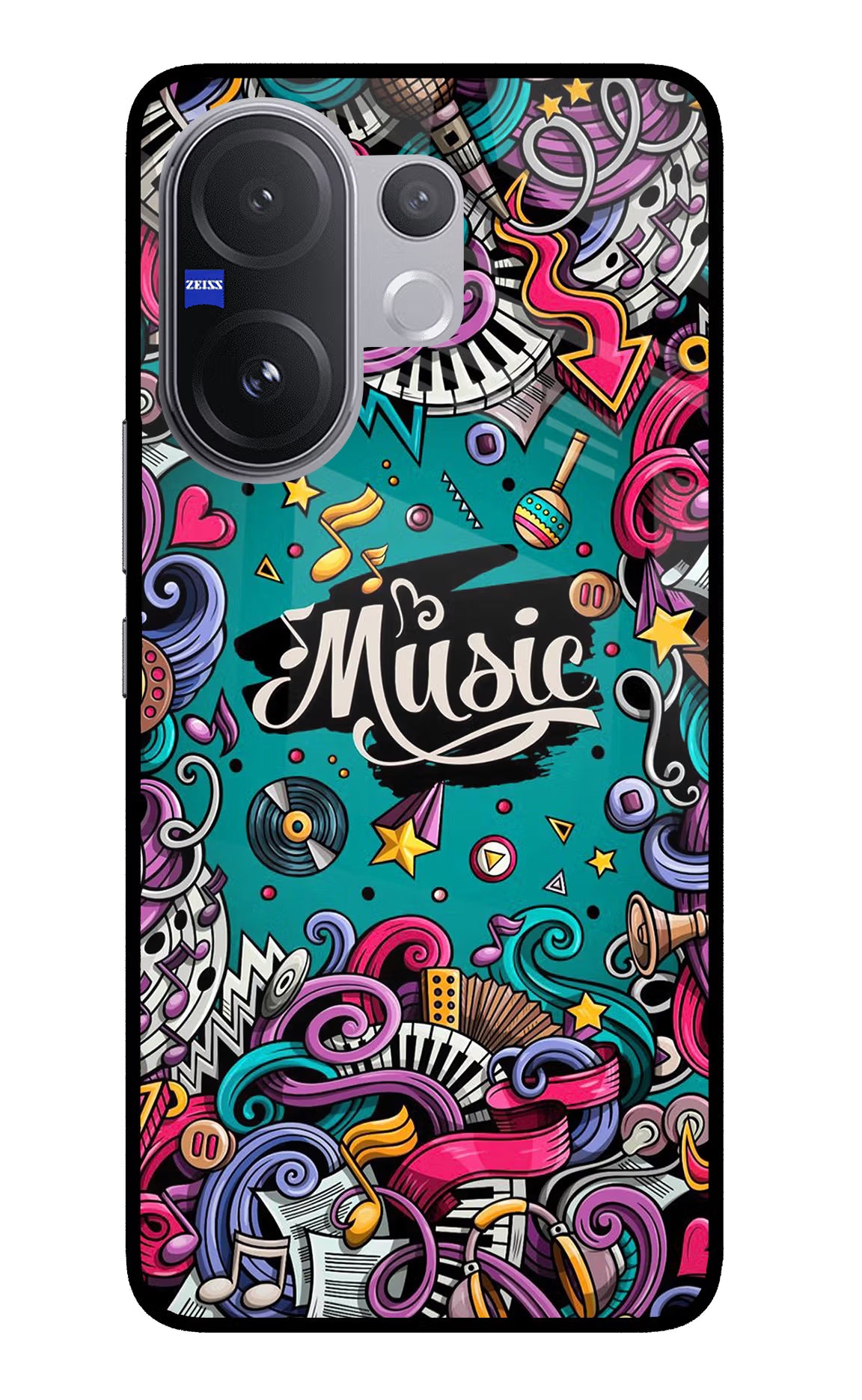 Music Graffiti Vivo V60 5G Glass Case Back Cover by Casekaro