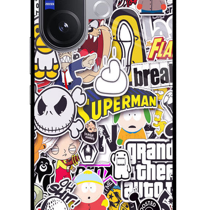 Sticker Bomb Vivo V60 5G Glass Case Back Cover by Casekaro