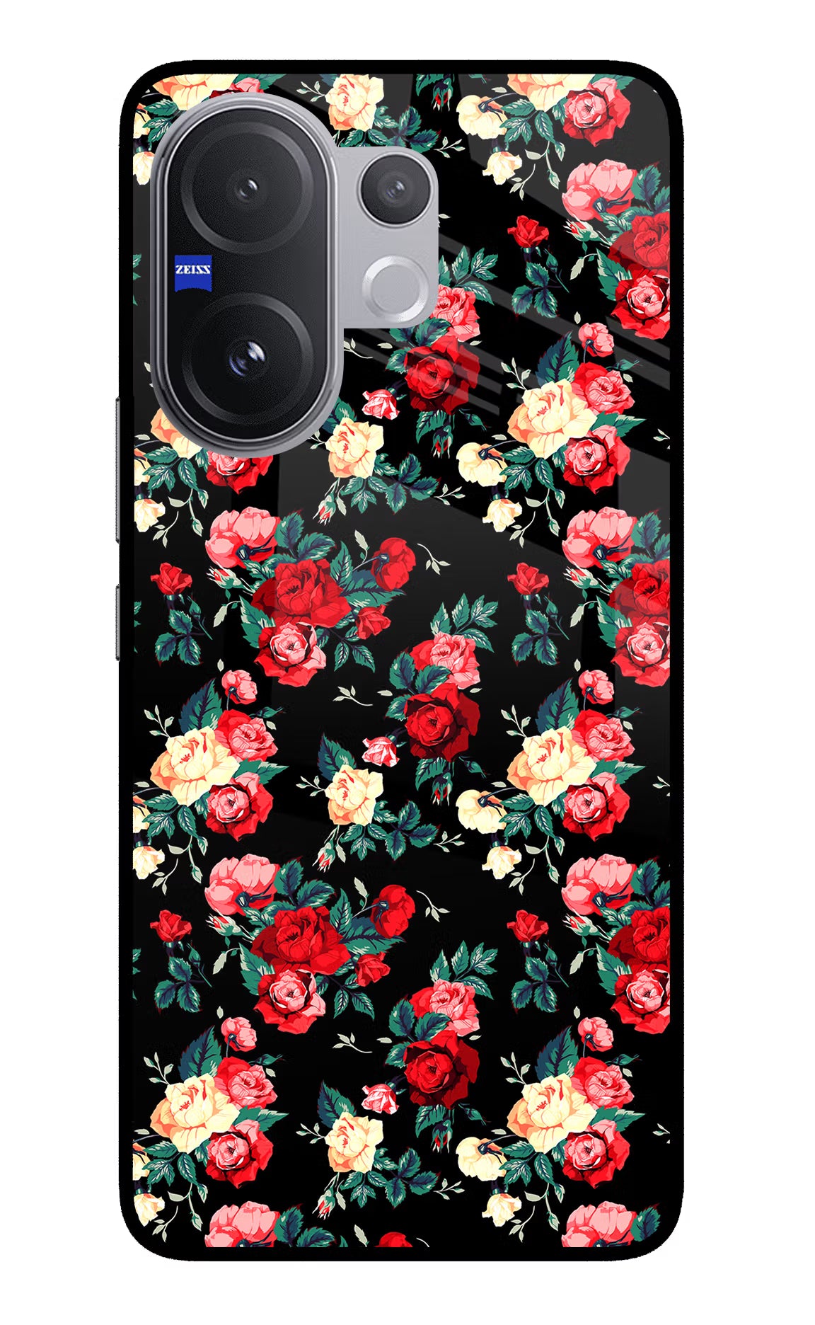 Rose Pattern Vivo V60 5G Glass Case Back Cover by Casekaro
