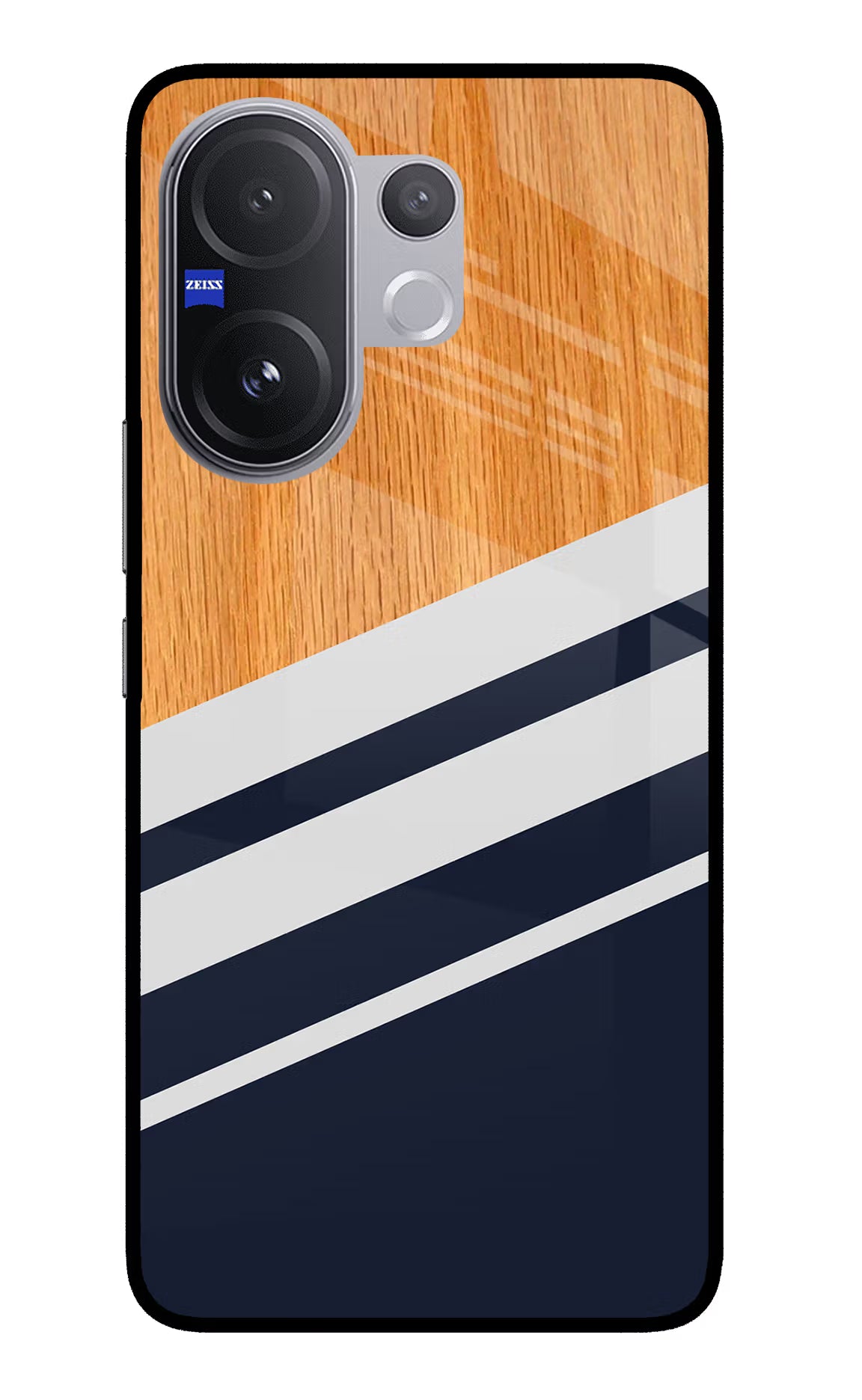 Blue and white wooden Vivo V60 5G Glass Case