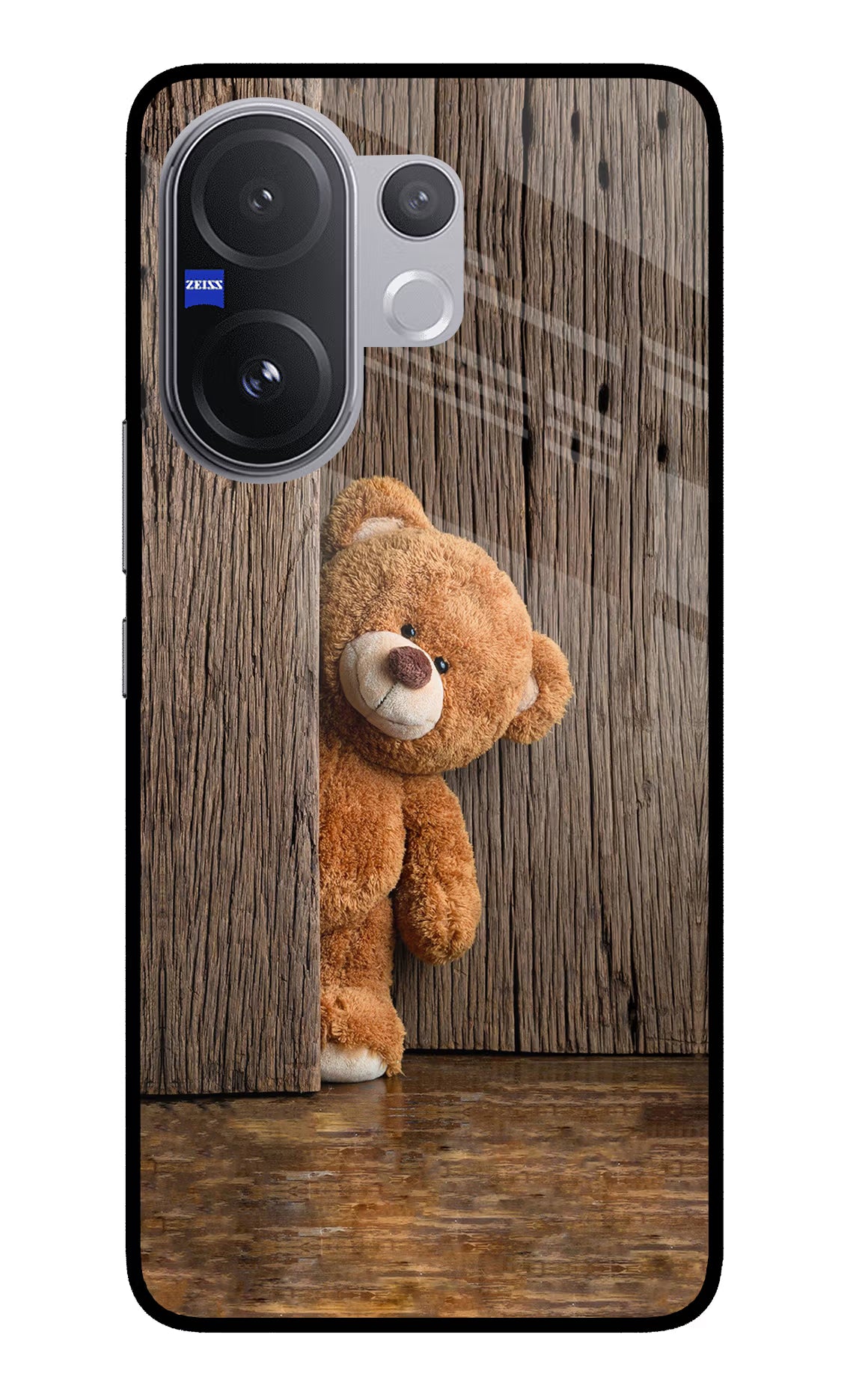 Teddy Wooden Vivo V60 5G Glass Case Back Cover by Casekaro