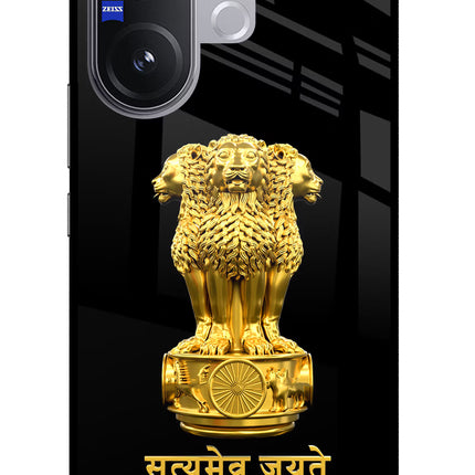 Satyamev Jayate Golden Vivo V60 5G Glass Case Back Cover by Casekaro