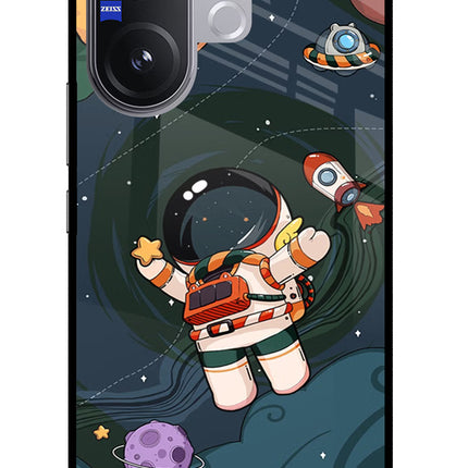 Cartoon Astronaut Vivo V60 5G Glass Case Back Cover by Casekaro