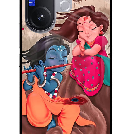 Radhe Krishna Vivo V60 5G Glass Case Back Cover by Casekaro