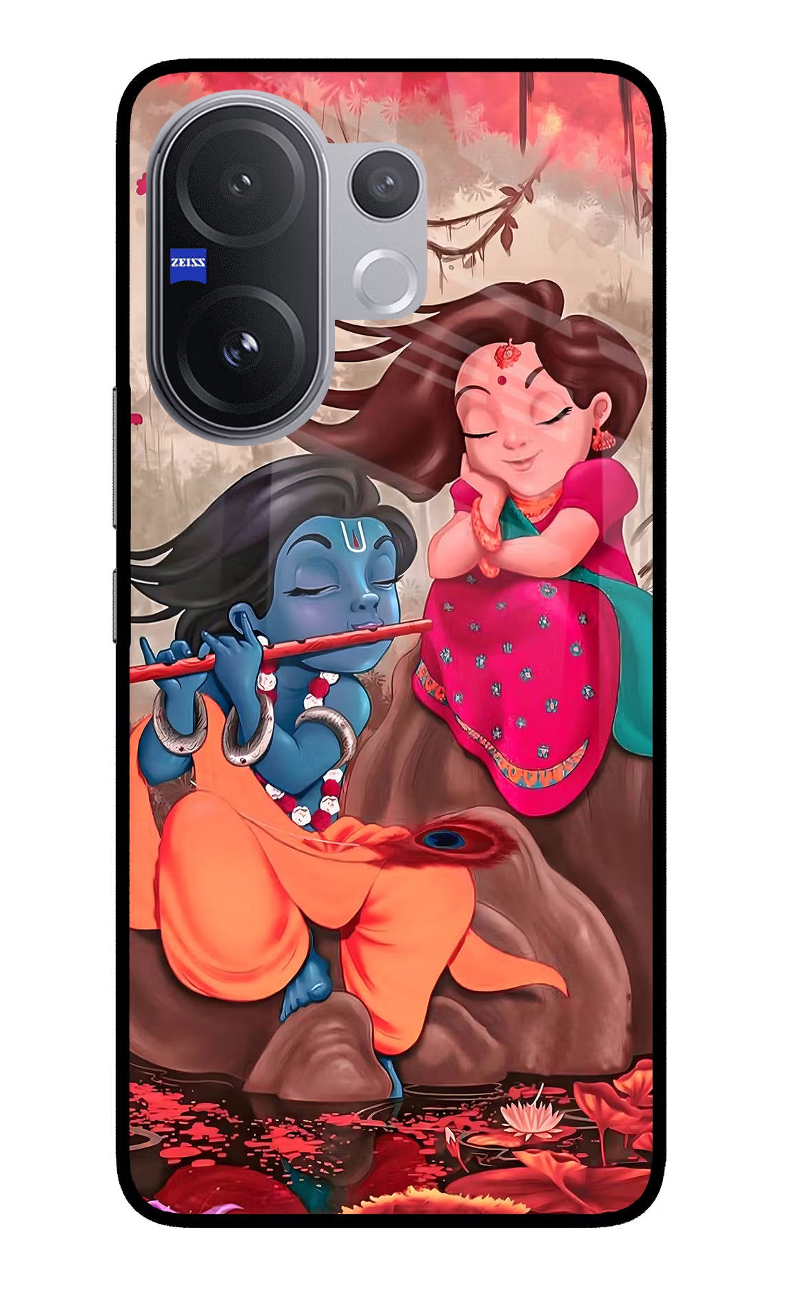 Radhe Krishna Vivo V60 5G Glass Case Back Cover by Casekaro