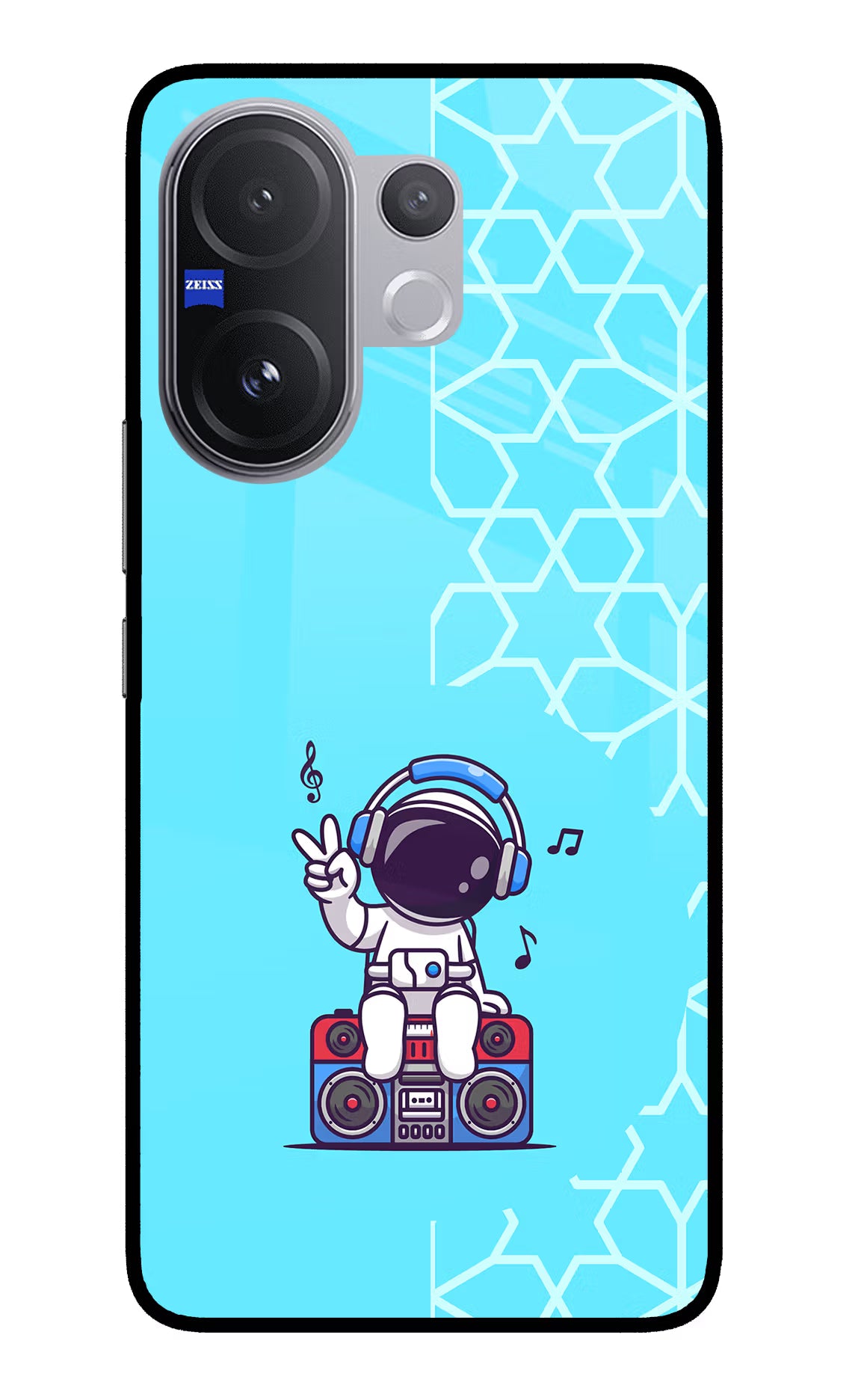 Cute Astronaut Chilling Vivo V60 5G Glass Case Back Cover by Casekaro