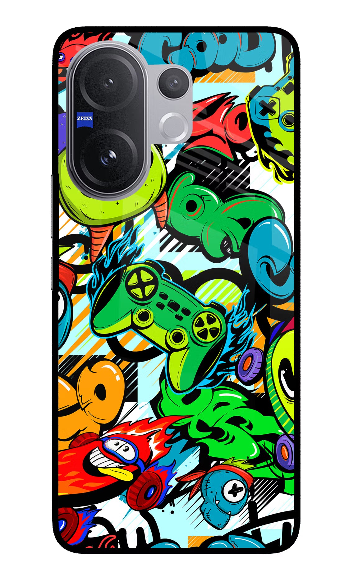 Game Doodle Vivo V60 5G Glass Case Back Cover by Casekaro