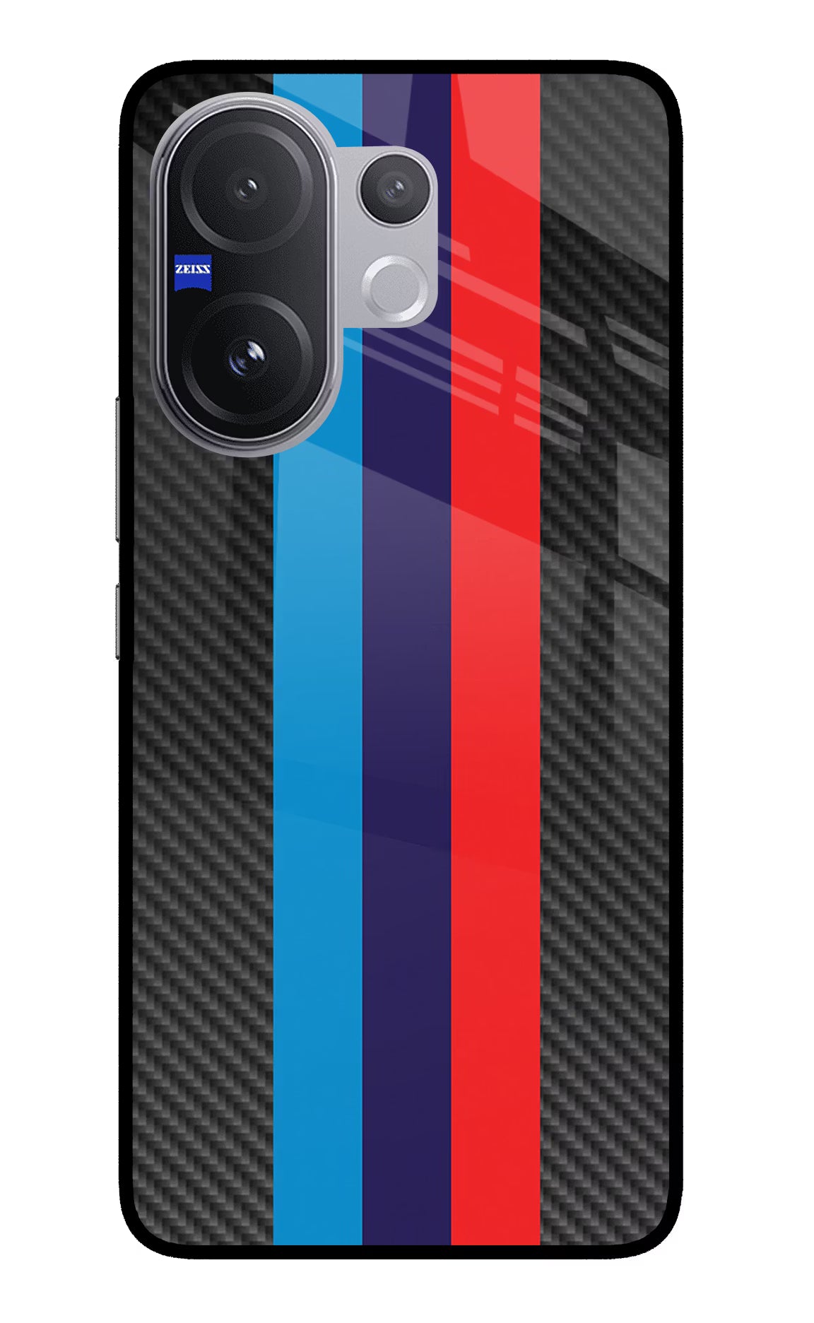 BMW Stripes Pattern Vivo V60 5G Glass Case Back Cover by Casekaro