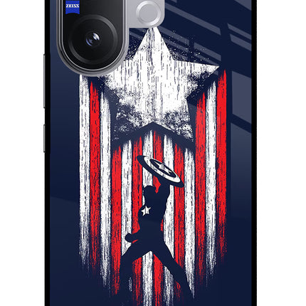 Captain America Marvel Art Vivo V60 5G Glass Case Back Cover by Casekaro