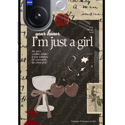 I am just a girl Vivo V60 5G Glass Case Back Cover by Casekaro