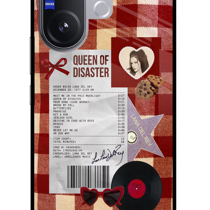 Queen of Disaster Vivo V60 5G Glass Case Back Cover by Casekaro
