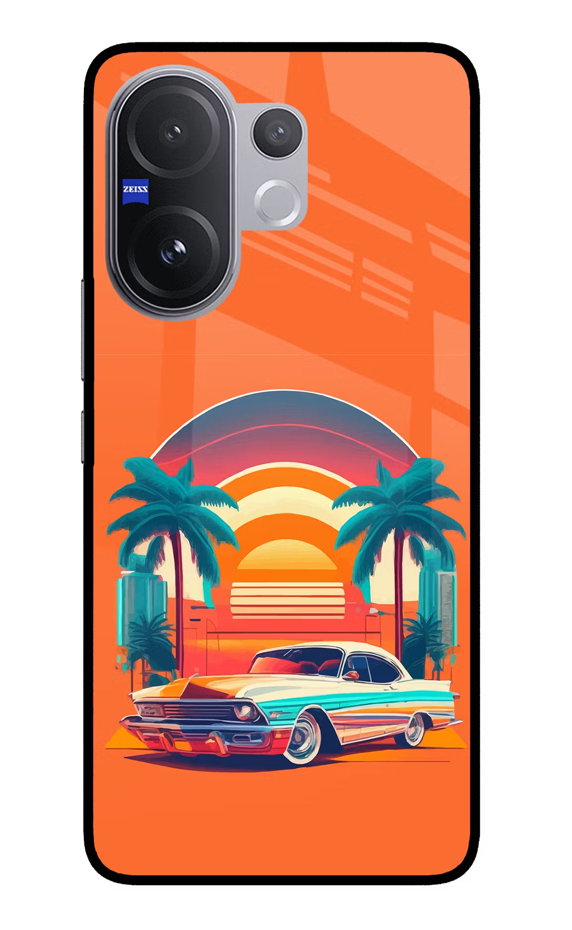 Palm Drive 80s Vivo V60 5G Glass Case Back Cover by Casekaro