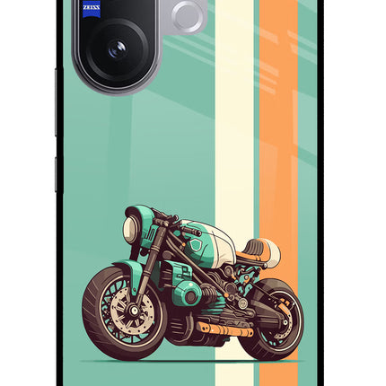 Striped Moto Drift Vivo V60 5G Glass Case Back Cover by Casekaro