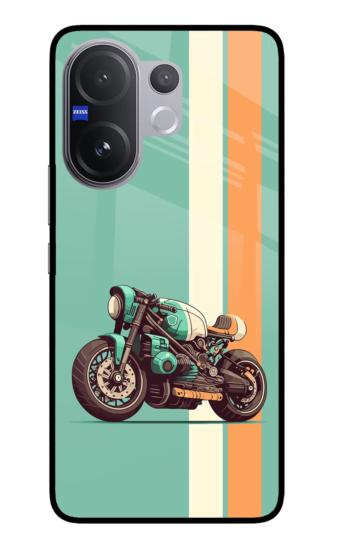 Striped Moto Drift Vivo V60 5G Glass Case Back Cover by Casekaro