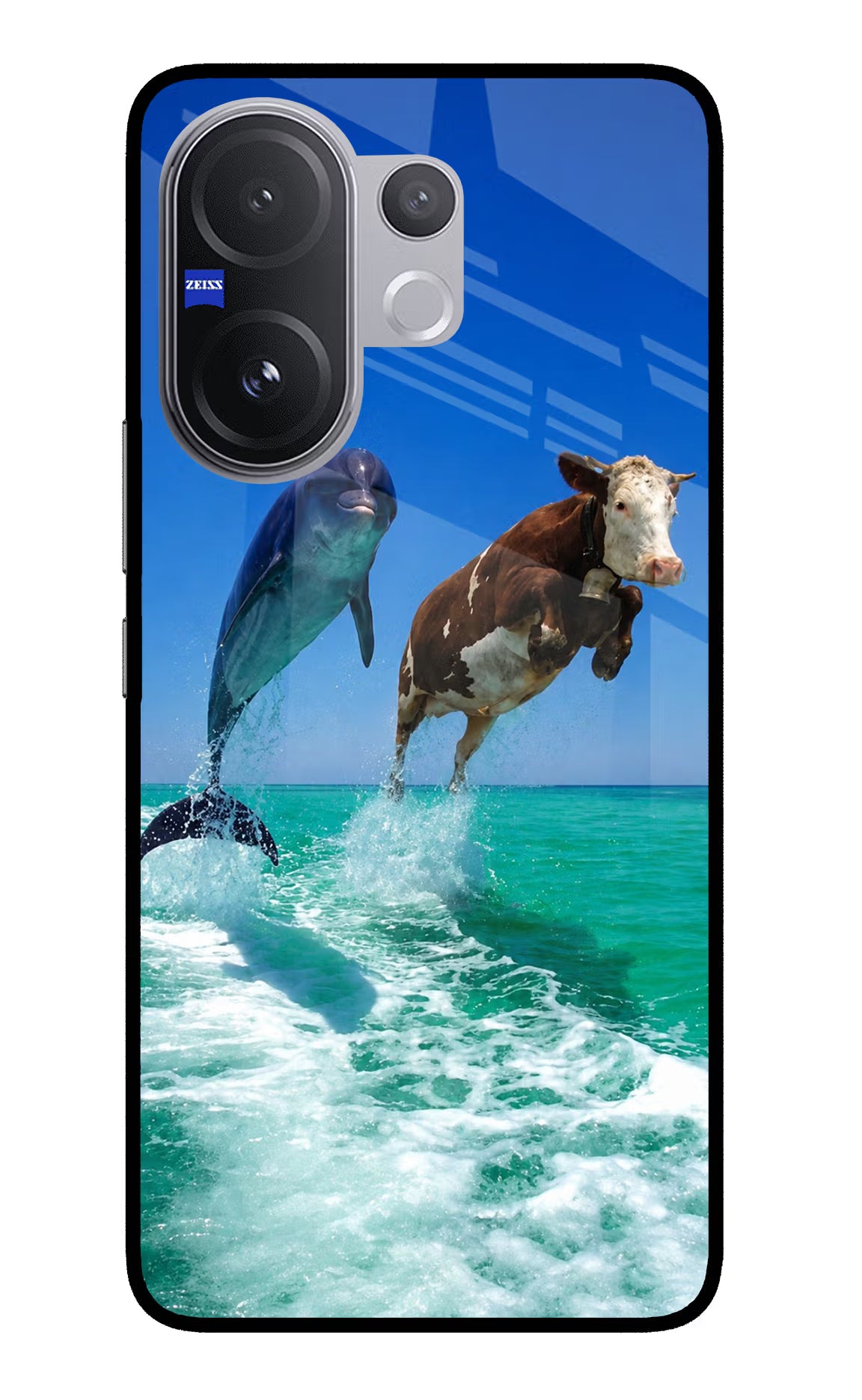 Dolphin vs Cow Vivo V60 5G Glass Case Back Cover by Casekaro