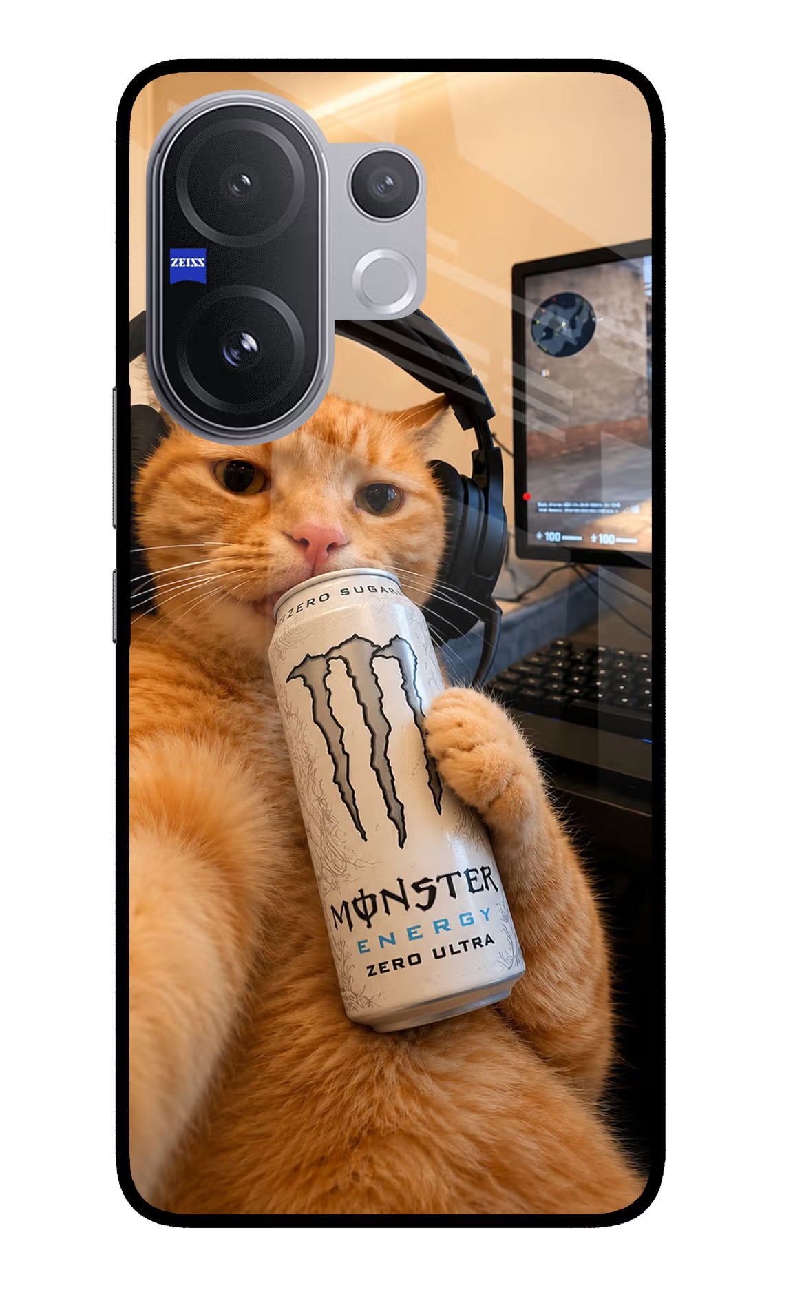 Gamer Cat Energy Vivo V60 5G Glass Case