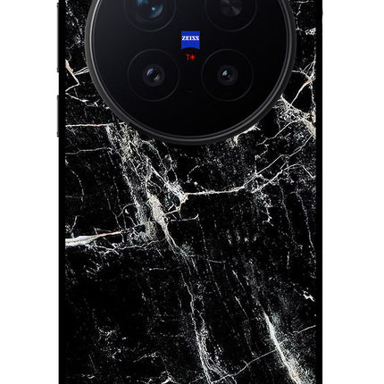 Black Marble Texture Vivo X300 Pro Glass Case Back Cover by Casekaro
