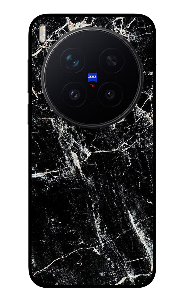 Black Marble Texture Vivo X300 Pro Glass Case Back Cover by Casekaro