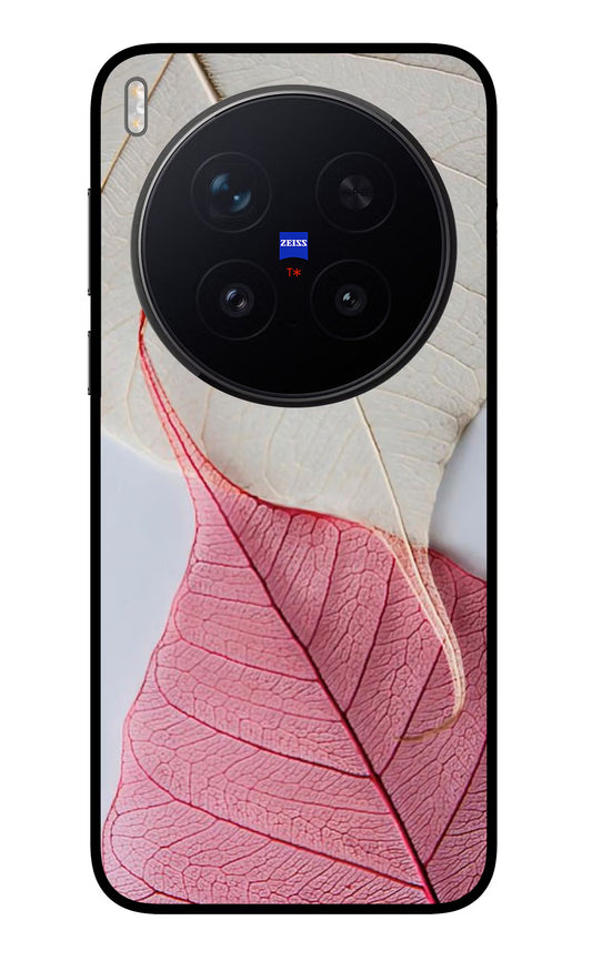 White Pink Leaf Vivo X300 Pro Glass Case