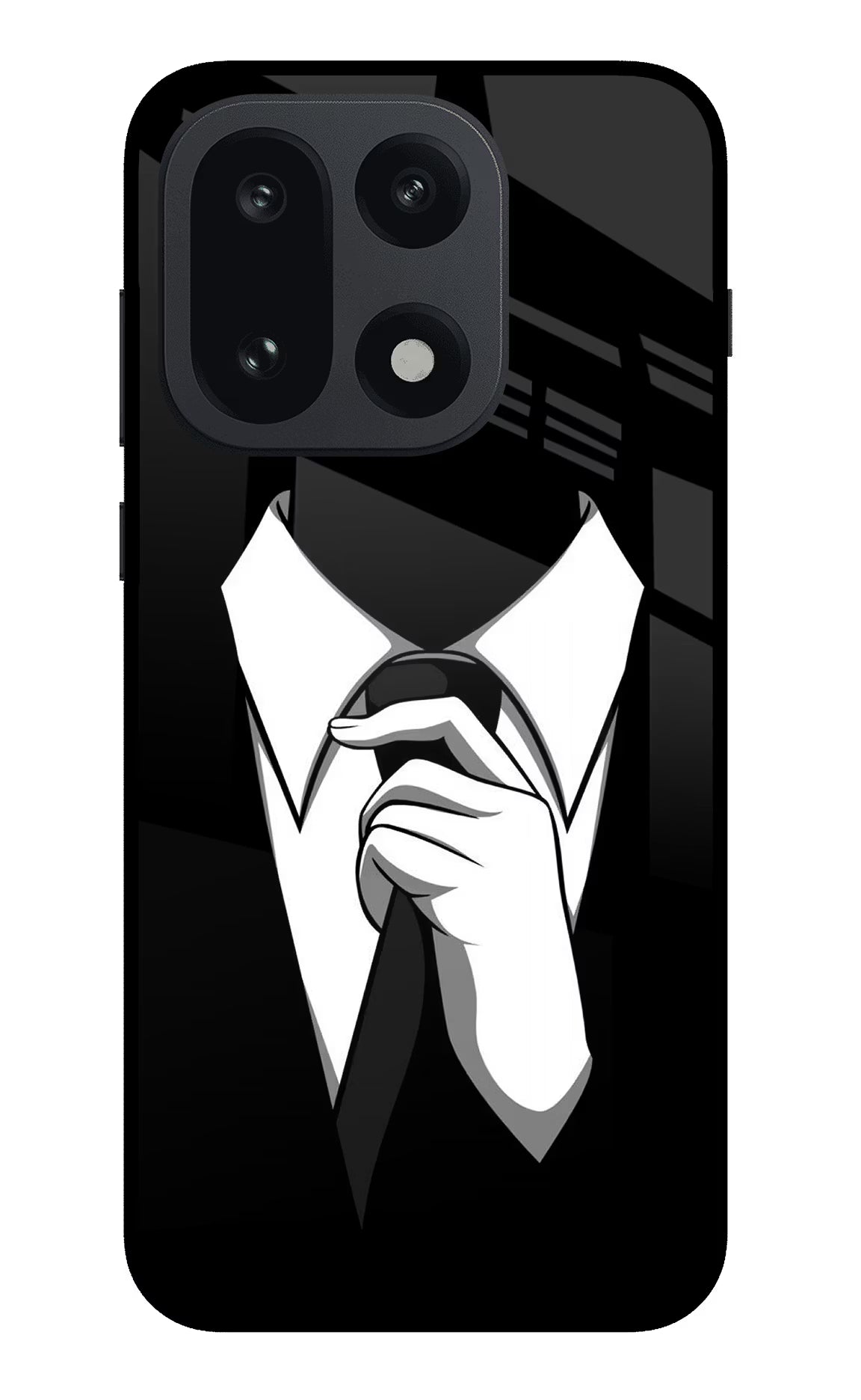 Black Tie OnePlus 15 Glass Case Back Cover by Casekaro