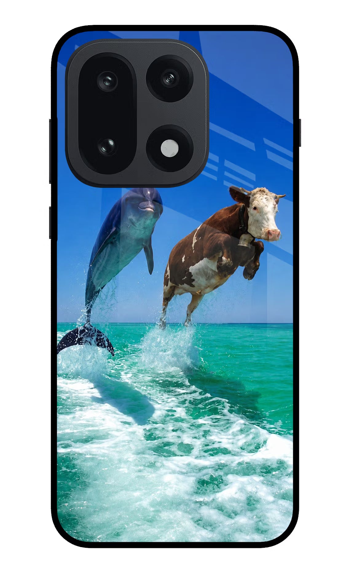 Dolphin vs Cow OnePlus 15 Glass Case Back Cover by Casekaro