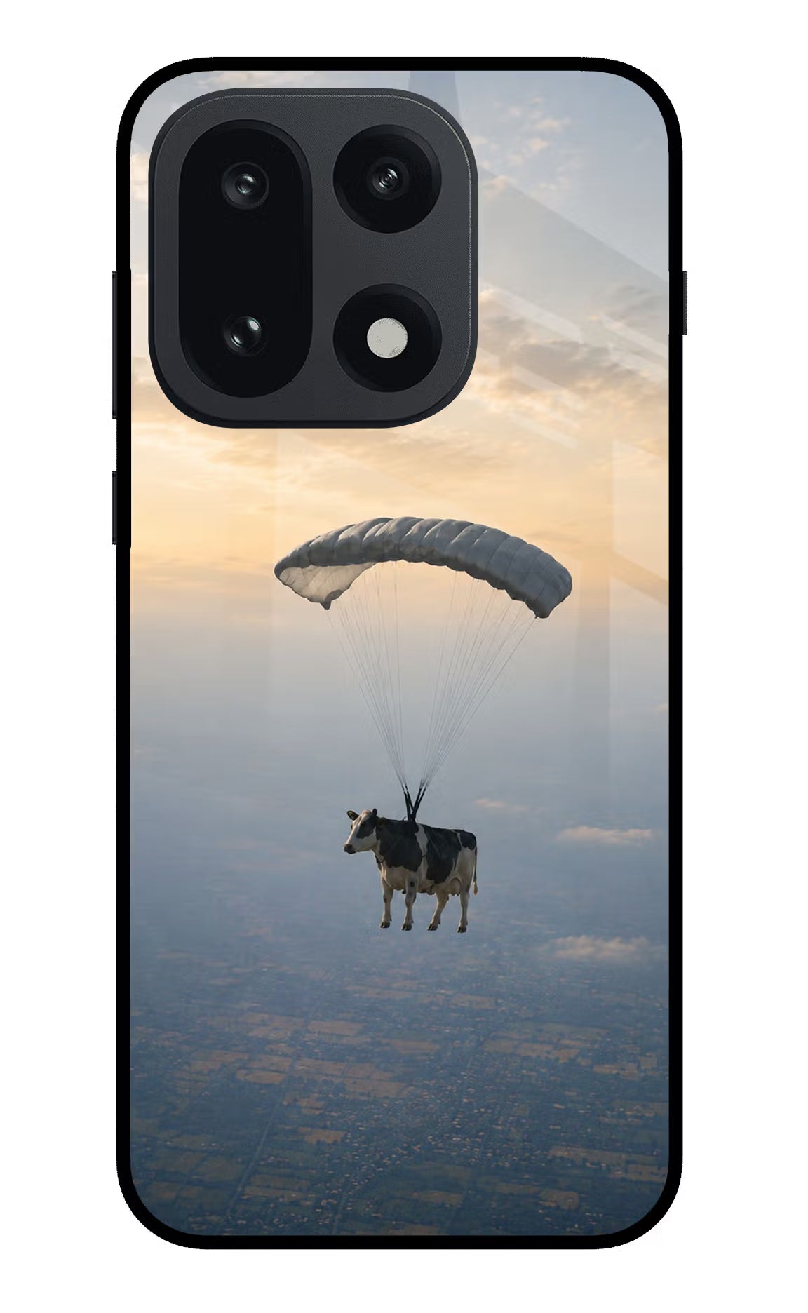 Skydiving Cow OnePlus 15 Glass Case Back Cover by Casekaro