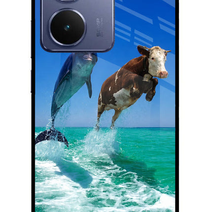 Dolphin vs Cow Realme P3 Ultra 5G Glass Case Back Cover by Casekaro