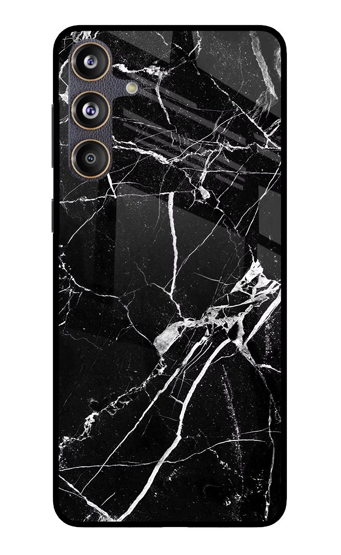 Black Marble Pattern Samsung F55 5G Glass Case Back Cover by Casekaro