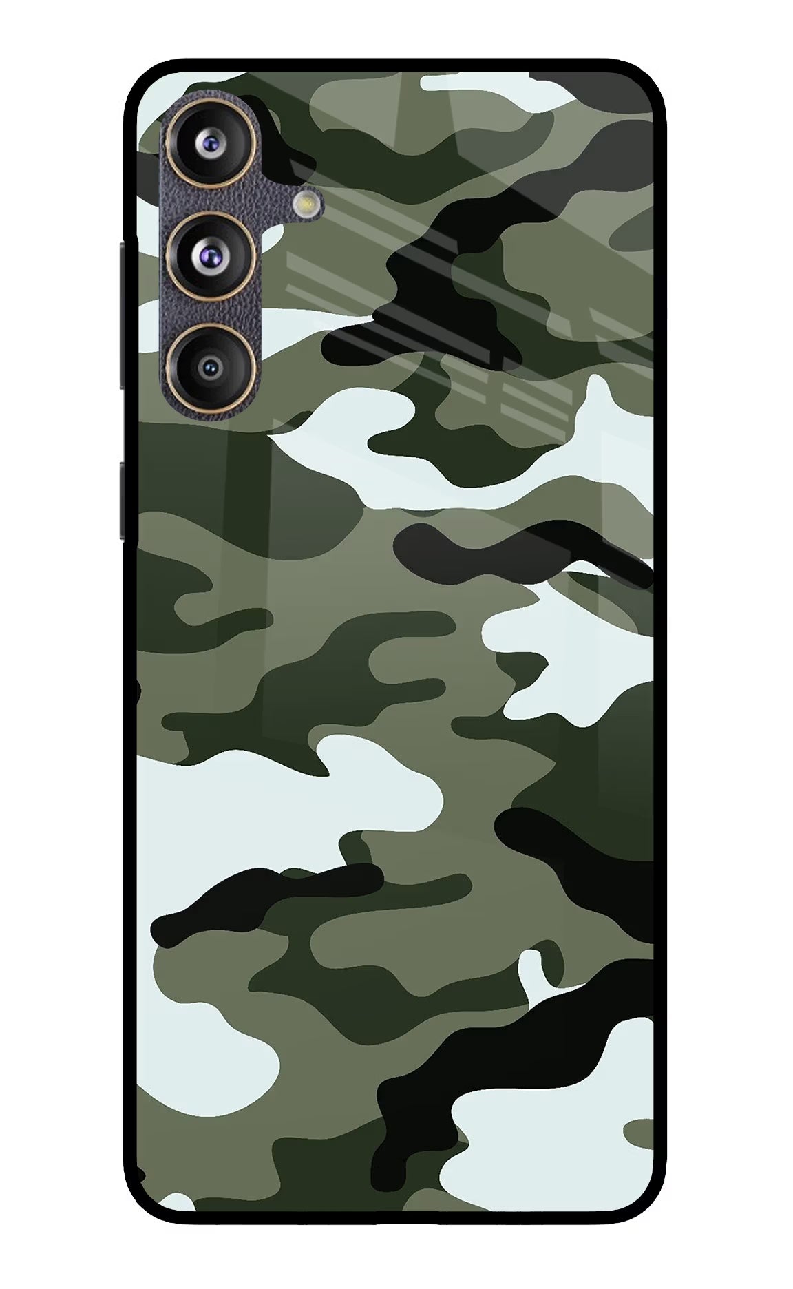 Camouflage Samsung F55 5G Glass Case Back Cover by Casekaro