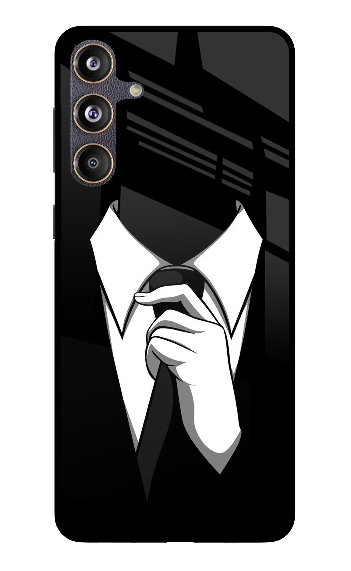 Black Tie Samsung F55 5G Glass Case Back Cover by Casekaro