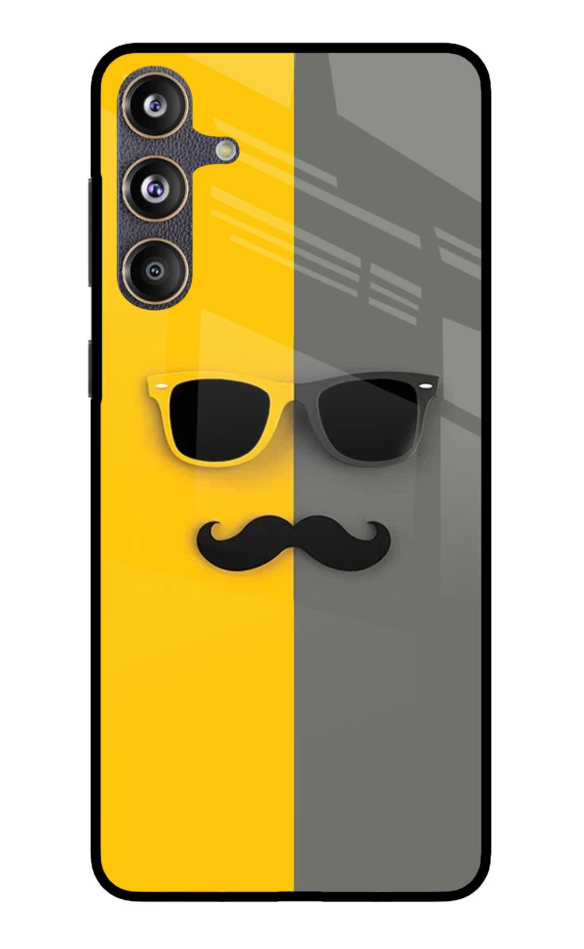 Sunglasses with Mustache Samsung F55 5G Glass Case Back Cover by Casekaro