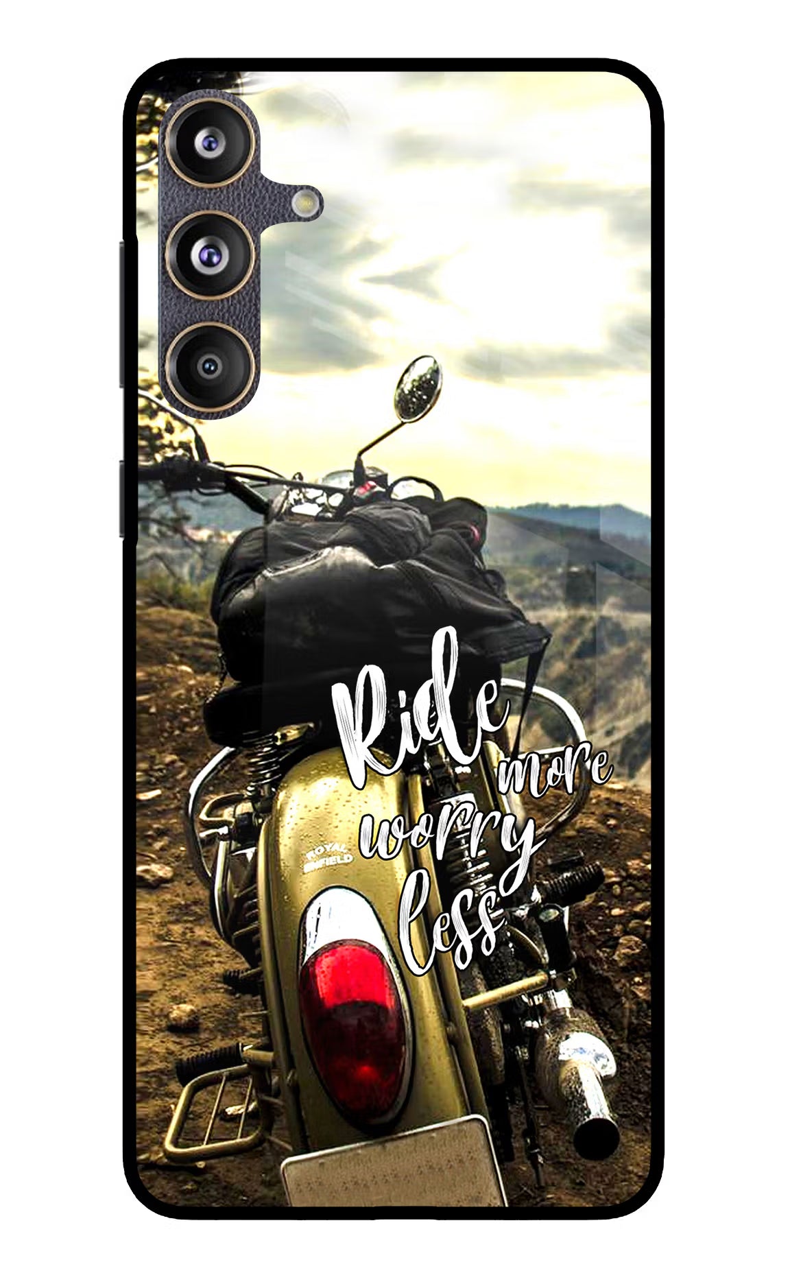 Ride More Worry Less Samsung F55 5G Glass Case Back Cover by Casekaro