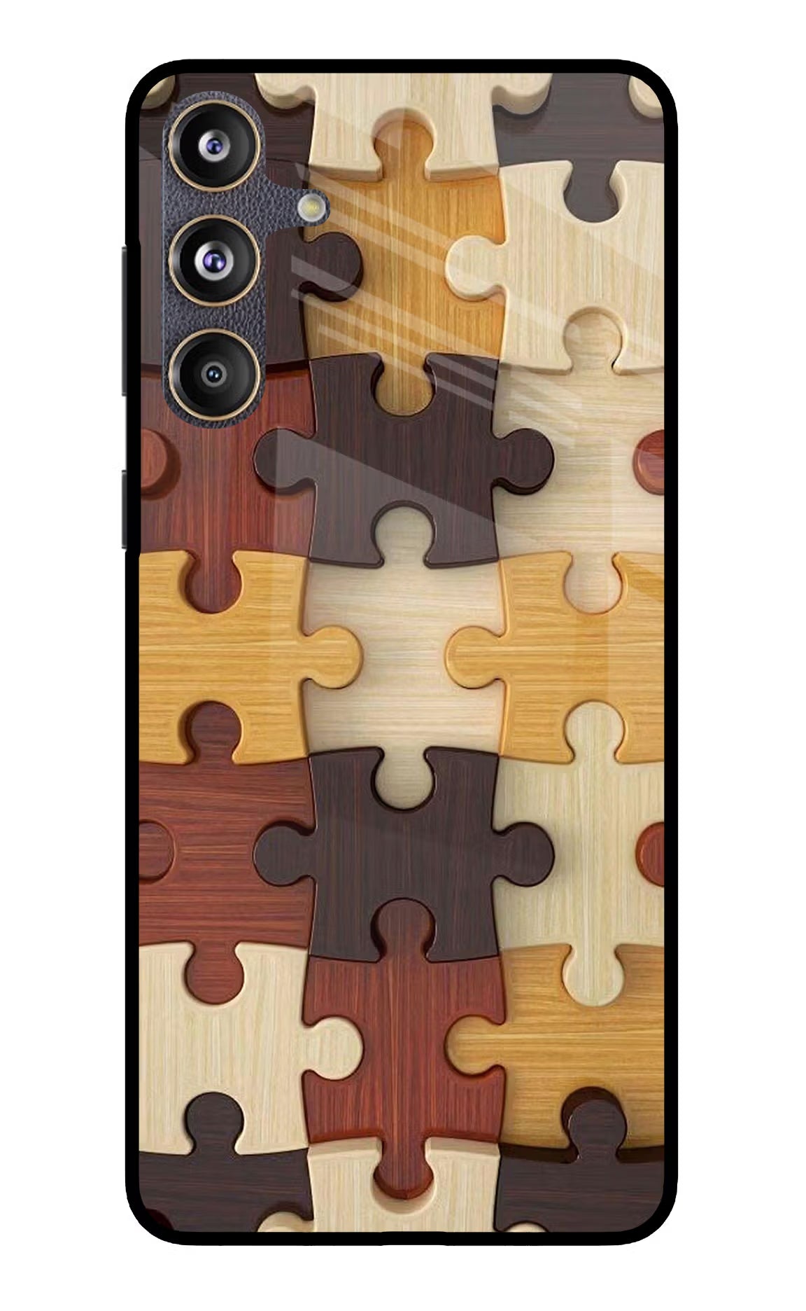 Wooden Puzzle Samsung F55 5G Glass Case Back Cover by Casekaro