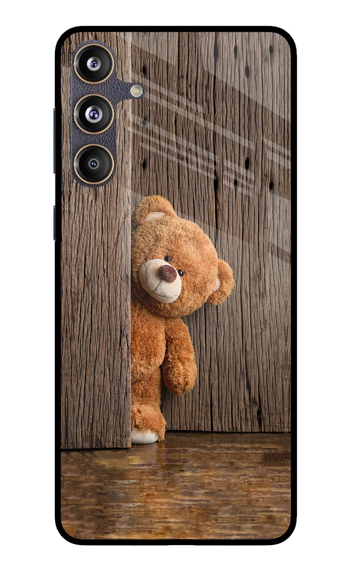 Teddy Wooden Samsung F55 5G Glass Case Back Cover by Casekaro