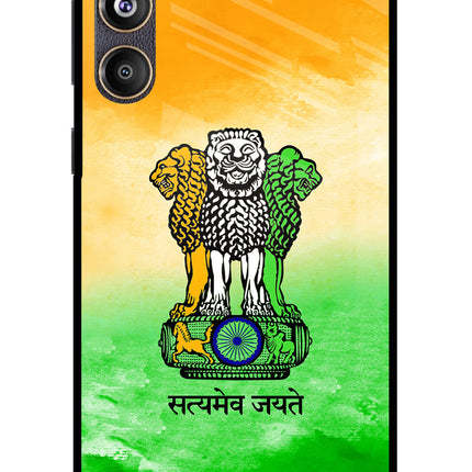 Satyamev Jayate Flag Samsung F55 5G Glass Case Back Cover by Casekaro
