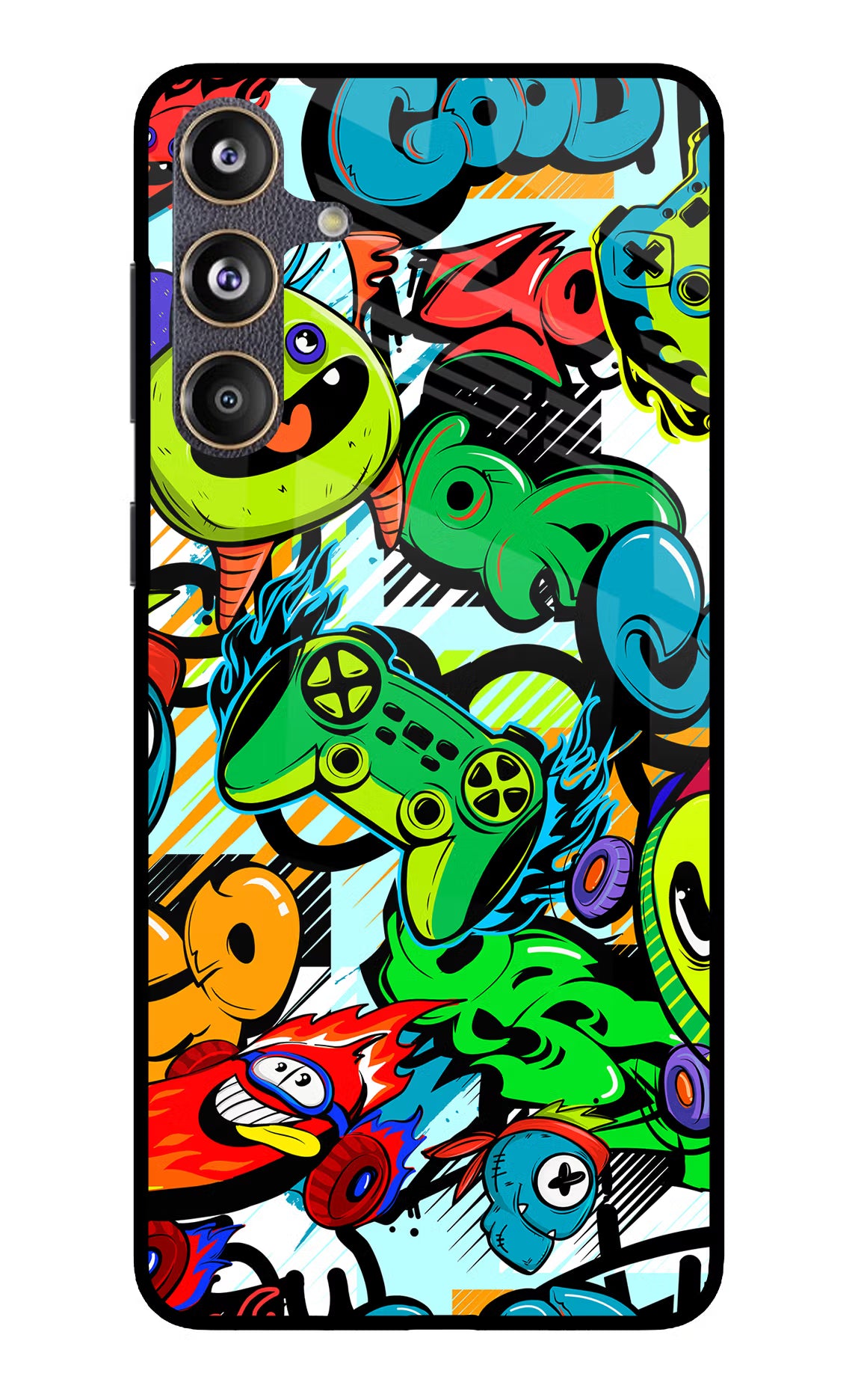 Game Doodle Samsung F55 5G Glass Case Back Cover by Casekaro