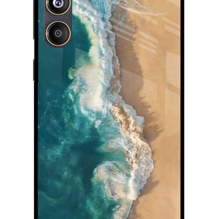 Ocean Beach Samsung F55 5G Glass Case Back Cover by Casekaro