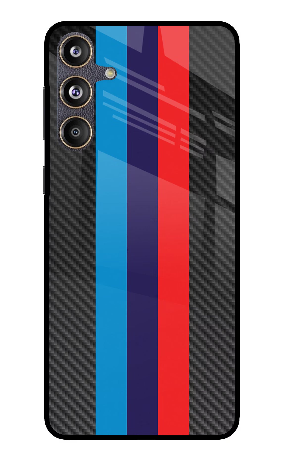 BMW Stripes Pattern Samsung F55 5G Glass Case Back Cover by Casekaro