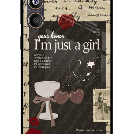 I am just a girl Samsung F55 5G Glass Case Back Cover by Casekaro